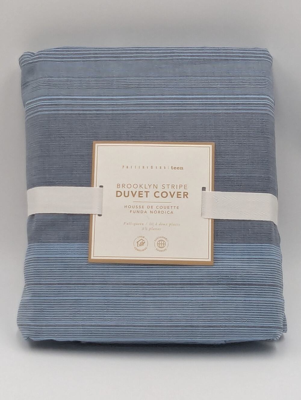 Pottery Barn Teen Brooklyn Stripe Duvet Cover FULL / QUEEN Blue 100% Cotton NEW